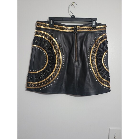 Nasty Gal Black Genuine Leather Silver Studded Mini Skirt Punk Bloggers FestivaL - Picture 6 of 8